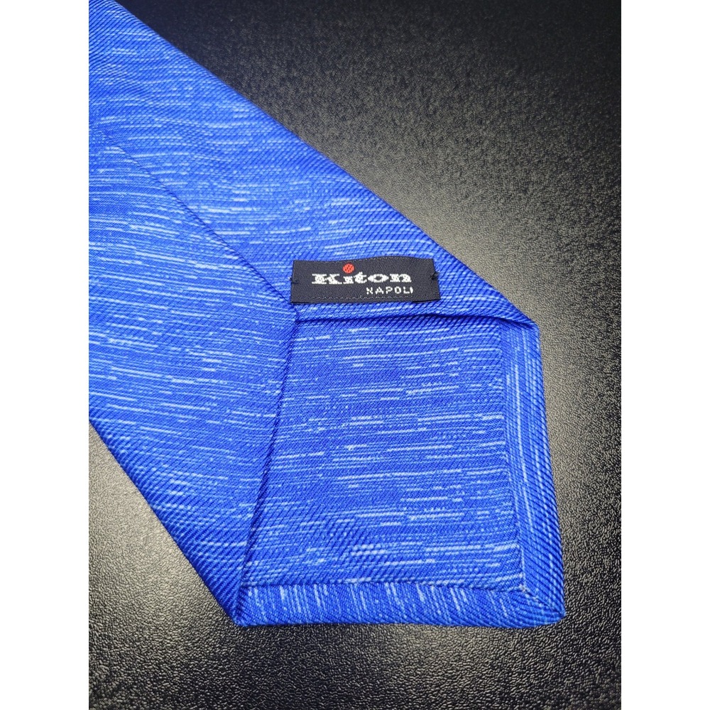 Kiton Men's Necktie Blue Slub Silk 3.5" x 58" Excellent